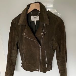 BCBG Generation Womens Suede Jacket Khaki Green Small